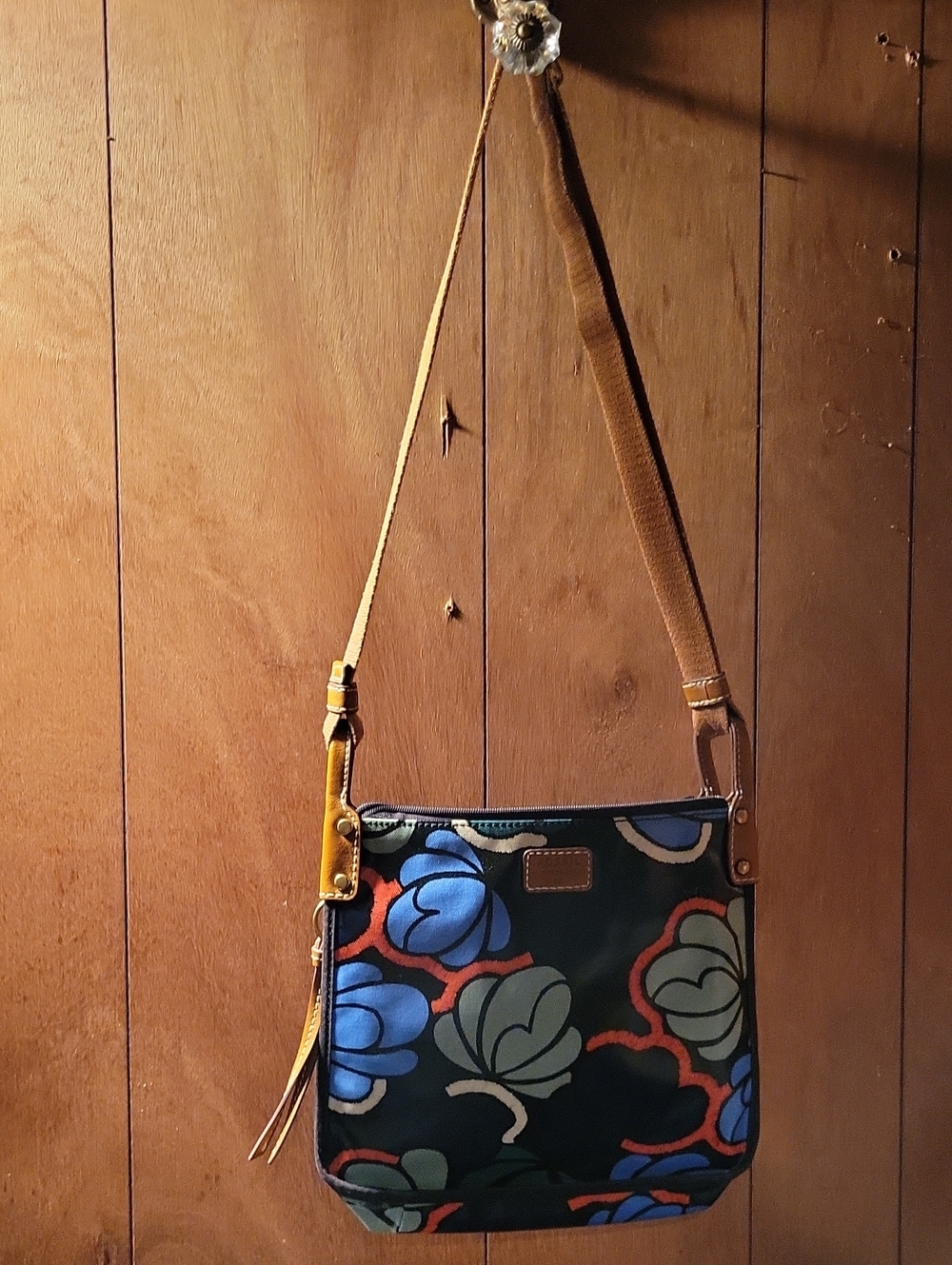 Fossil Floral Crossbody Bag in Blue, Green & Tan